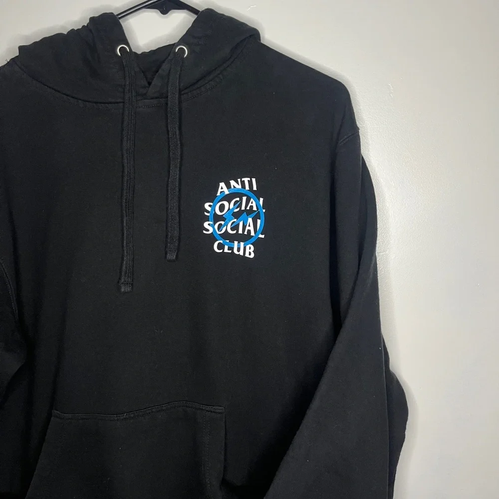 Anti Social Social Club x Fragment Blue Bolt Hoodie (FW19) Black Size M USED - Picture 3 of 8